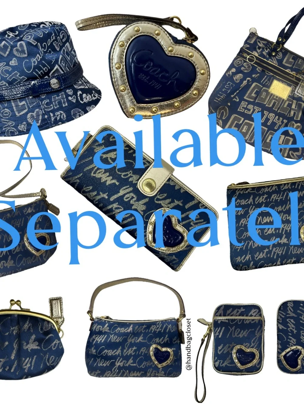 Coach Y2K Poppy Blue Graffiti Script  Story Patch Sara Bucket M/L Hat 80913 NWT